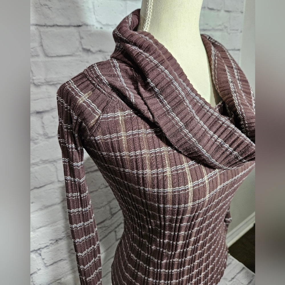 Free People Mauve Plaid Cowl Neck Sweater